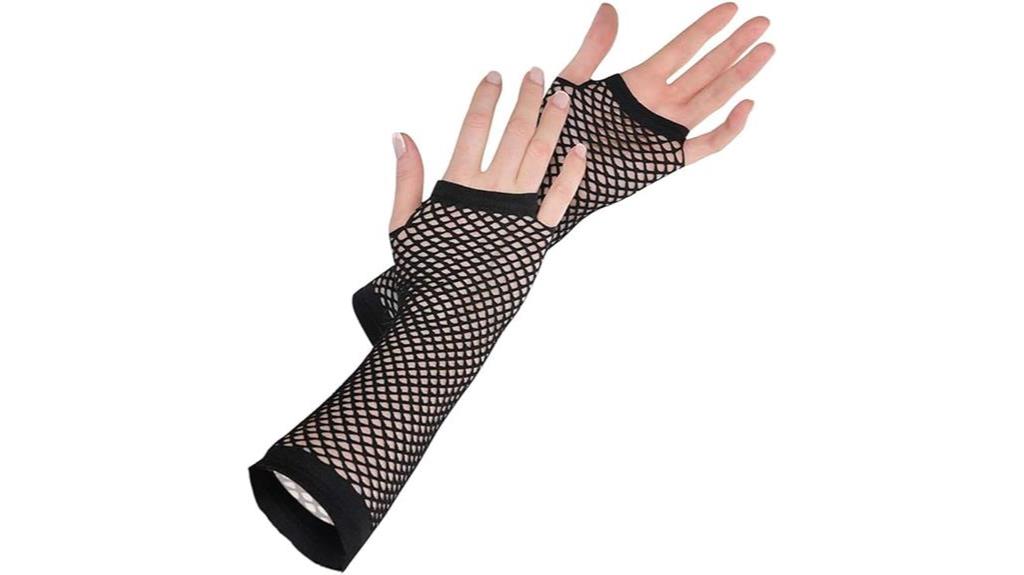 vibrant fingerless fishnet gloves