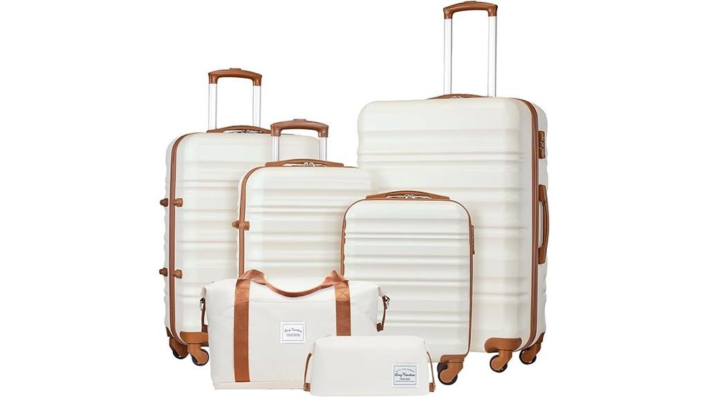 white brown luggage set