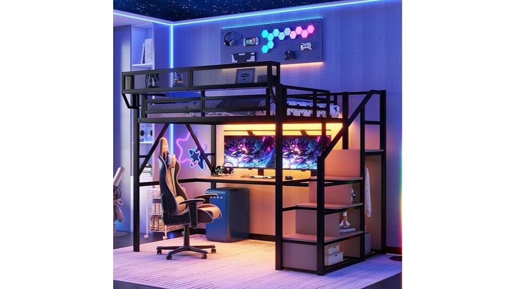 black loft bed with desk