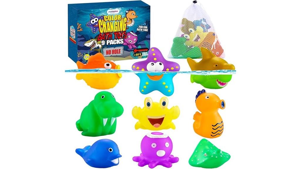 colorful bath toy set