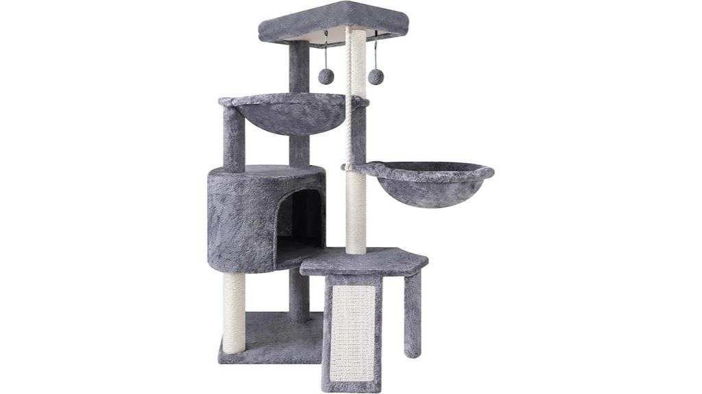 gray three tier cat tree