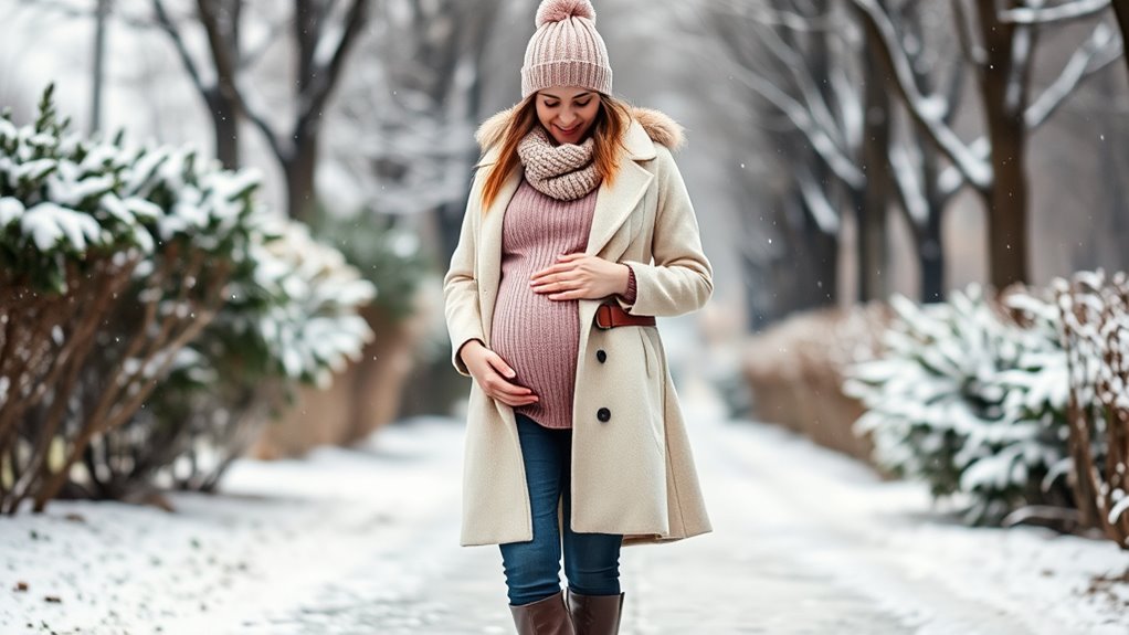 stylish winter pregnancy layering