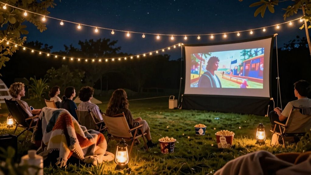 cozy outdoor movie setup