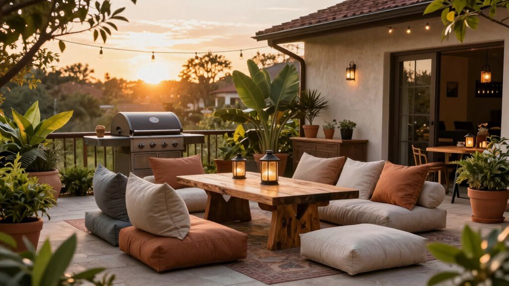 outdoor lighting and furniture arrangement